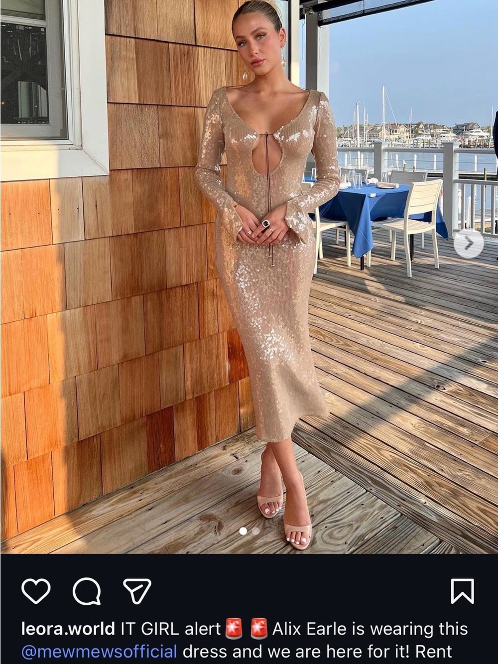 Mew Mews Sequin Long-Sleeve Midi Dress in Champagne Alix Earle Medium - Picture 2 of 9